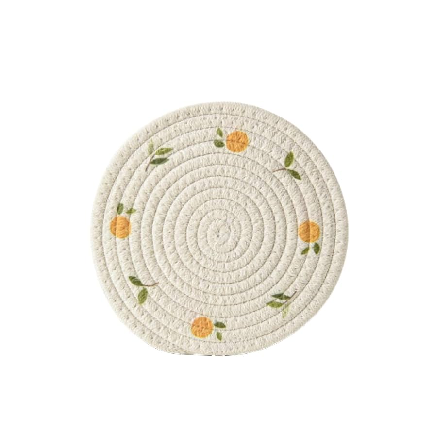 フルーツのコースター　鍋しき Amazon｜鍋敷き 手編み 耐熱鍋敷き 丸型 綿 フルーツ柄 直径11